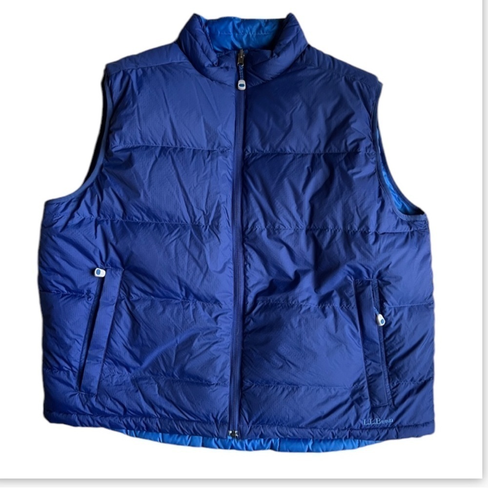 L.L. Bean Reversible Goose Down Puffer Vest XL Blue Pockets Cabincore Gorpcore